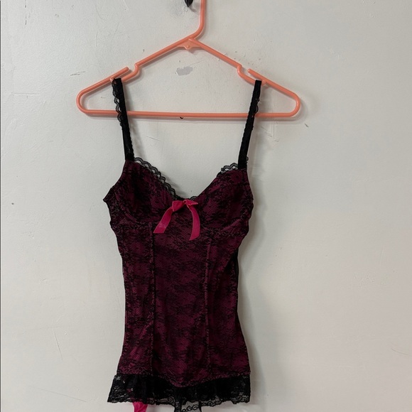 Rampage Other - Women's Lace Cami with Bow Detail - Black & Deep Magenta 2012